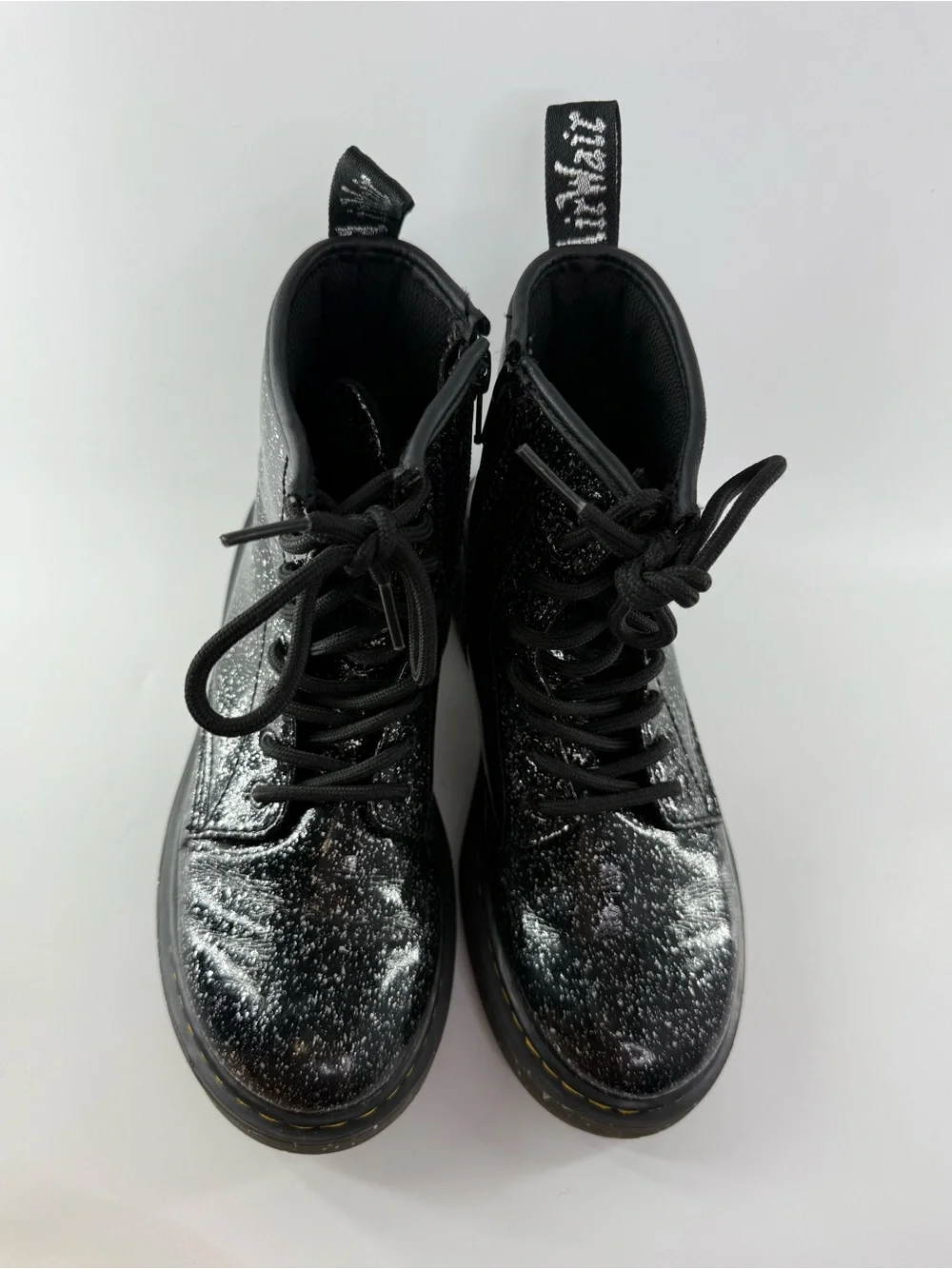 Dr. Martens Junior 1460 Glitter Patent Leather Combat Boots Black Size US 3
